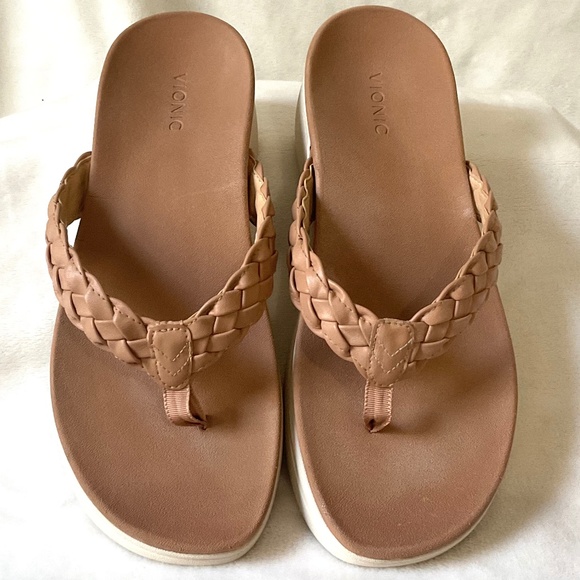 Neutral Tan Vionic Kenji Braided Platform Comfort Thong Sandal Sz 11 - Picture 4 of 11